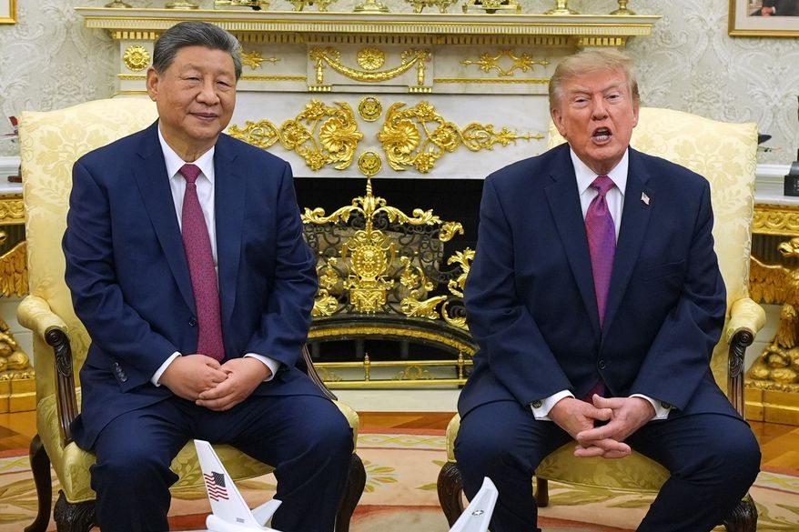 President Donald Trump and China's President Xi Jinping meet in the Oval Office of the White House, Thursday, Sept. 24, 2026, in Washington. (AP Photo/Jacquelyn Martin)