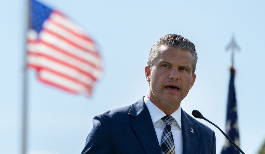 Defense Secretary Pete Hegseth speaks during the POW/MIA National Recognition Day Ceremony at the Pentagon, Friday, Sept. 18, 2026, in Washington. (AP Photo/Mark Schiefelbein)