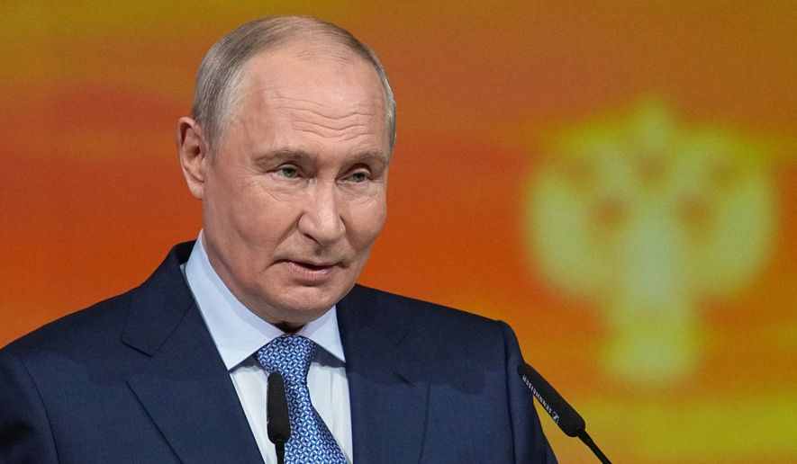 Russian President Vladimir Putin speaks at an international culture forum in St. Petersburg, Russia, Friday, Sept. 25, 2026. (AP Photo/Dmitri Lovetsky)