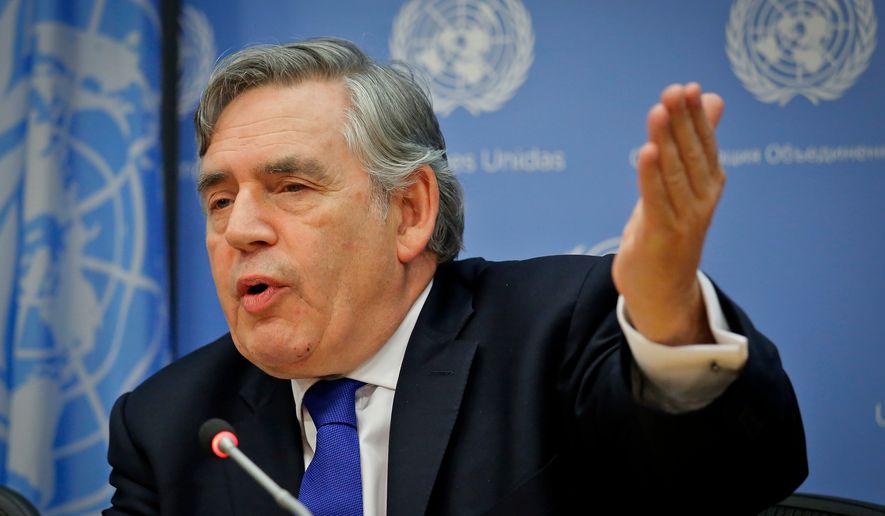 FILE - Gordon Brown, United Nations Special Envoy for Global Education and former Prime Minister of the United Kingdom, holds a news conference at U.N. headquarters, Sept. 16, 2016. (AP Photo/Bebeto Matthews, File)