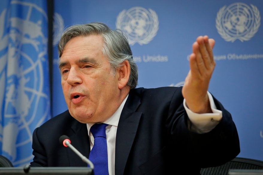 FILE - Gordon Brown, United Nations Special Envoy for Global Education and former Prime Minister of the United Kingdom, holds a news conference at U.N. headquarters, Sept. 16, 2016. (AP Photo/Bebeto Matthews, File)