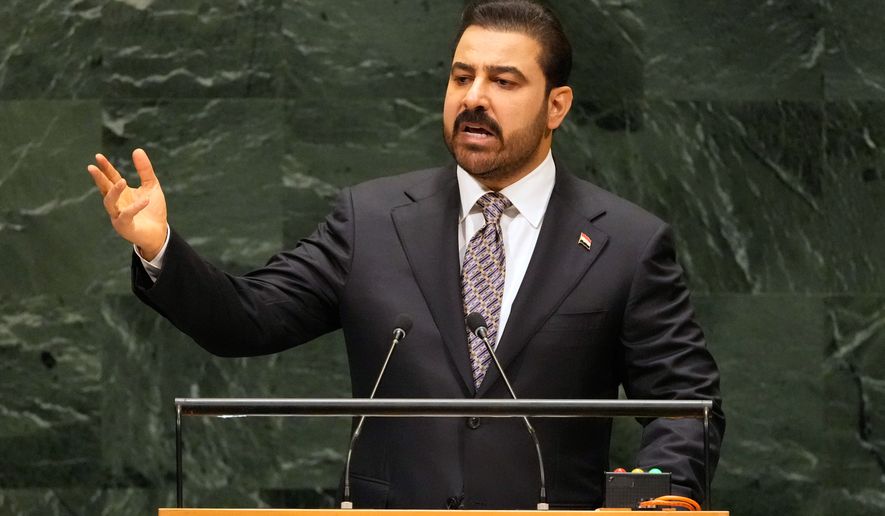 Iraq's Prime Minister Ali al-Zaidi speaks during the 81st session of the United Nations General Assembly at United Nations headquarters, Friday, Sept. 25, 2026. (AP Photo/Seth Wenig)