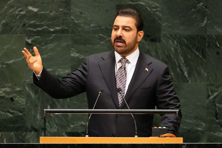 Iraq's Prime Minister Ali al-Zaidi speaks during the 81st session of the United Nations General Assembly at United Nations headquarters, Friday, Sept. 25, 2026. (AP Photo/Seth Wenig)