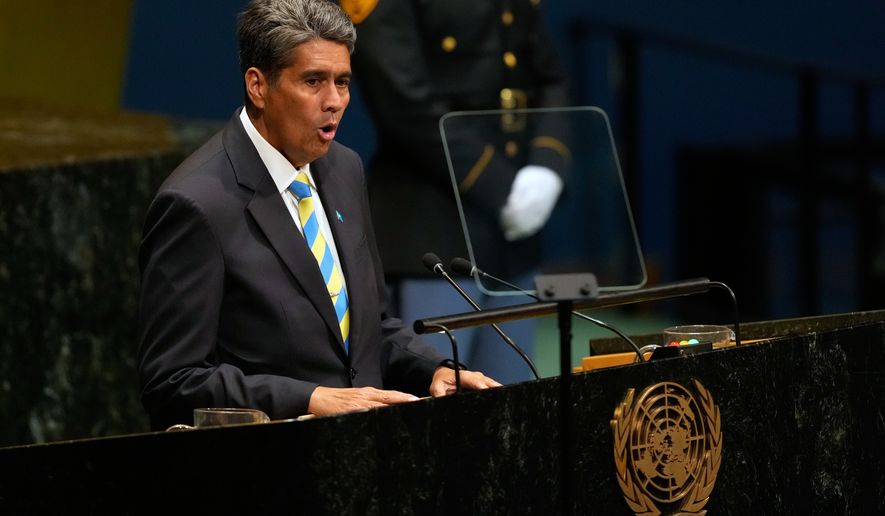 Palau's President Surangel Whipps Jr. speaks during the 81st session of the United Nations General Assembly at United Nations headquarters, Wednesday, Sept. 23, 2026. (AP Photo/Seth Wenig)