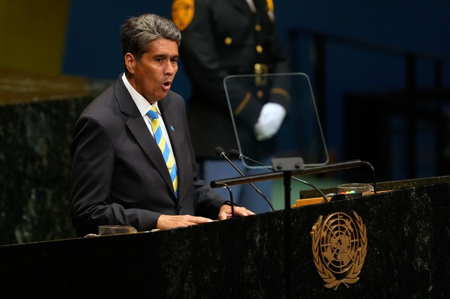 Palau's President Surangel Whipps Jr. speaks during the 81st session of the United Nations General Assembly at United Nations headquarters, Wednesday, Sept. 23, 2026. (AP Photo/Seth Wenig)