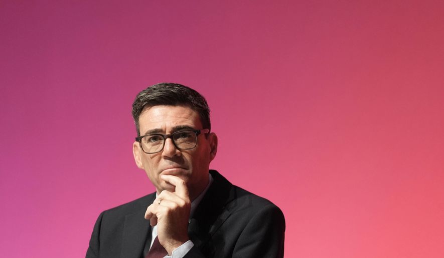 Prime Minister Andy Burnham looks on, during the Labour Party Conference at the ACC Liverpool, in Liverpool, England, Sunday Sept. 27, 2026. (Stefan Rousseau/PA via AP)