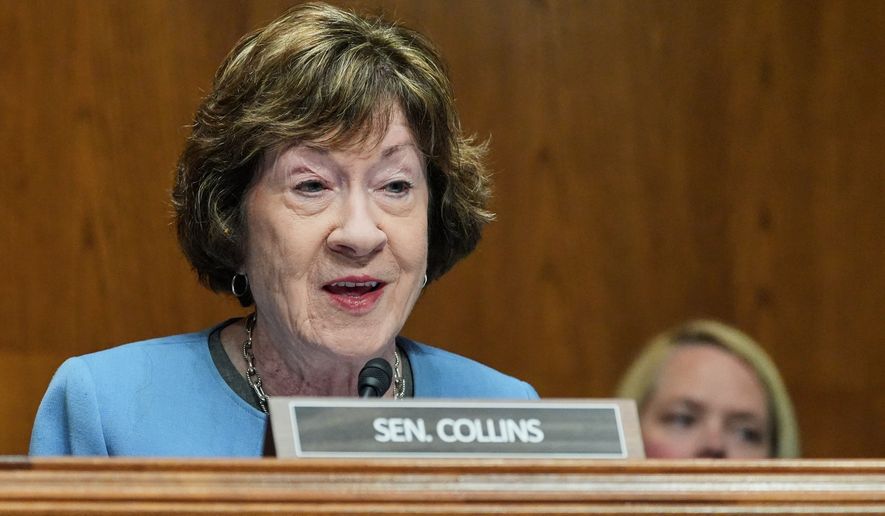 Sen. Susan Collins, R-Maine, questions Dr. Heidi Overton during her nomination hearing to become the commissioner of Food and Drug Administration at the Senate Health, Education, Labor, and Pensions (HELP) Committee on Capitol Hill, Thursday, Sept. 24, 2026, in Washington. (AP Photo/Mariam Zuhaib)