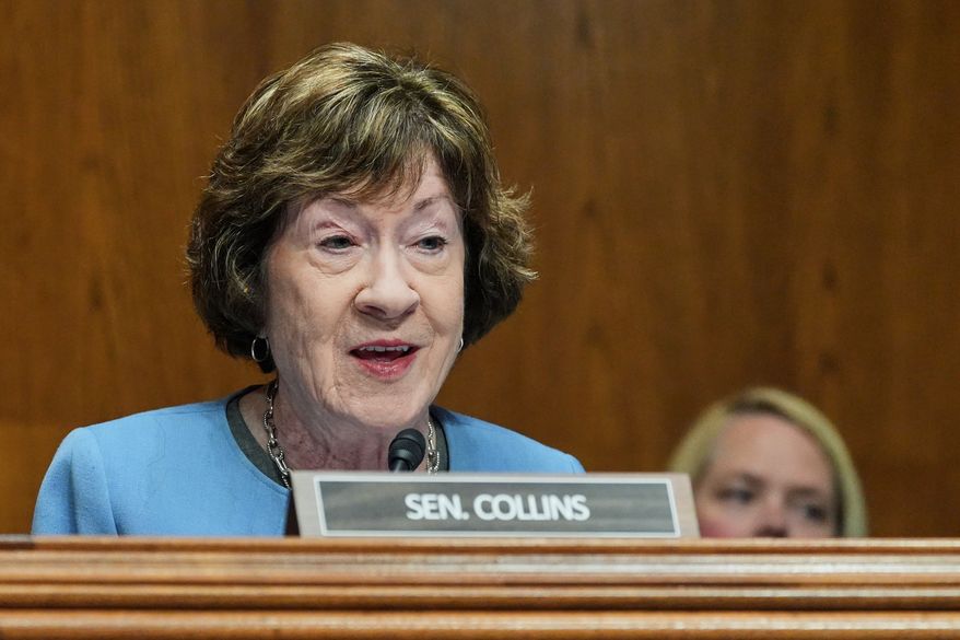 Sen. Susan Collins, R-Maine, questions Dr. Heidi Overton during her nomination hearing to become the commissioner of Food and Drug Administration at the Senate Health, Education, Labor, and Pensions (HELP) Committee on Capitol Hill, Thursday, Sept. 24, 2026, in Washington. (AP Photo/Mariam Zuhaib)