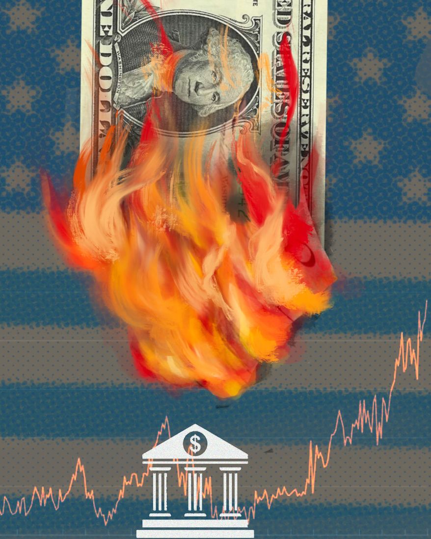 Inflation and the U.S. Federal Reserve illustration by Linas Garsys / The Washington Times