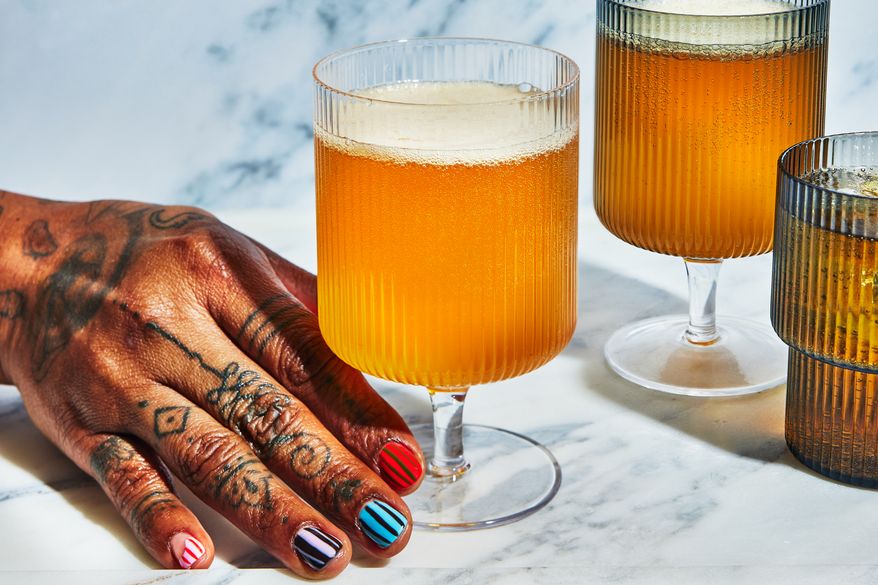 This image released by Voracious shows a cider cocktail recipe from the book "Good Spirits" by Tiffanie Barriere. (Caitlin Bensel/Voracious via AP)