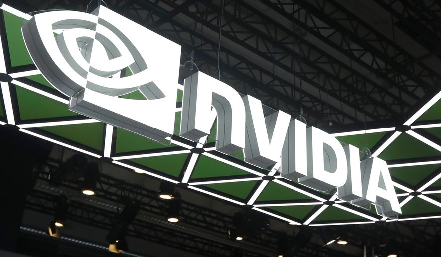 A logo of Nvidia is displayed at at the Computex Taipei exhibition, one of the world's largest computer and technology expos, in Taipei, Taiwan, Wednesday, June 3, 2026. (AP Photo/Chiang Ying-ying, File)