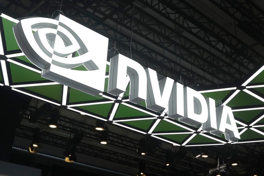 A logo of Nvidia is displayed at at the Computex Taipei exhibition, one of the world's largest computer and technology expos, in Taipei, Taiwan, Wednesday, June 3, 2026. (AP Photo/Chiang Ying-ying, File)
