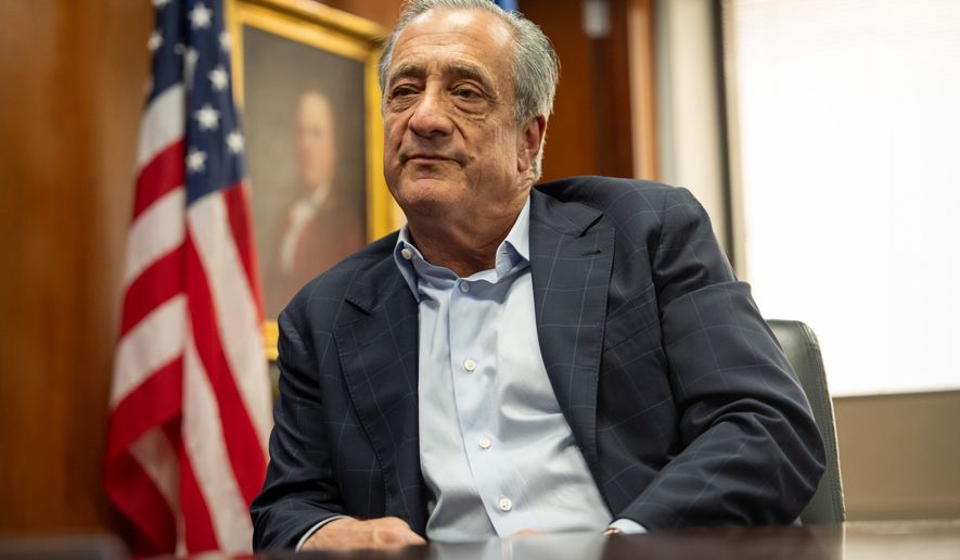 Postmaster General David Steiner speaks during an interview with The Associated Press at the United States Postal Service headquarters, Thursday, Sept. 17, 2026, in Washington. (AP Photo/Mark Schiefelbein)