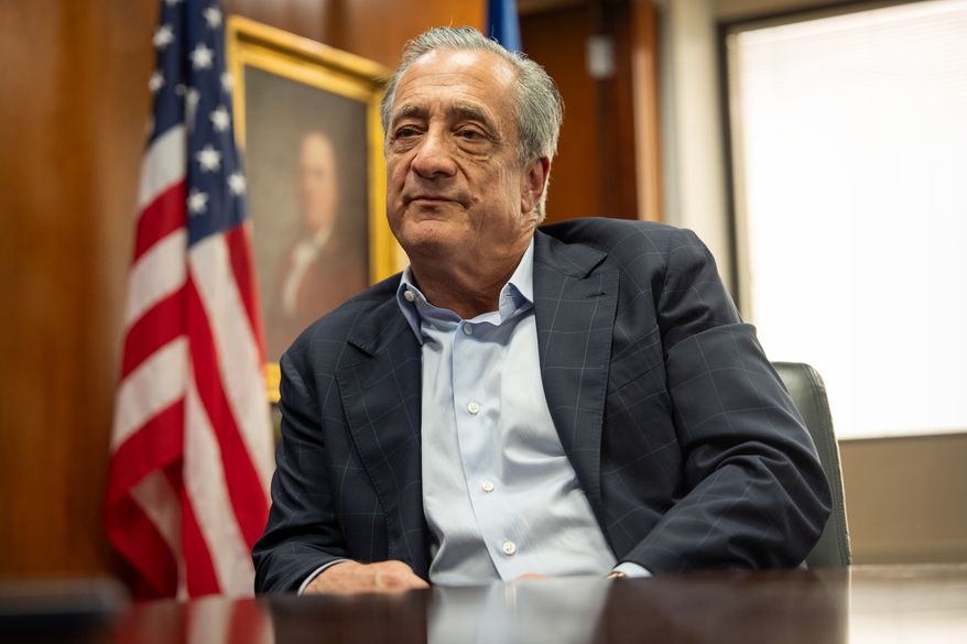 Postmaster General David Steiner speaks during an interview with The Associated Press at the United States Postal Service headquarters, Thursday, Sept. 17, 2026, in Washington. (AP Photo/Mark Schiefelbein)