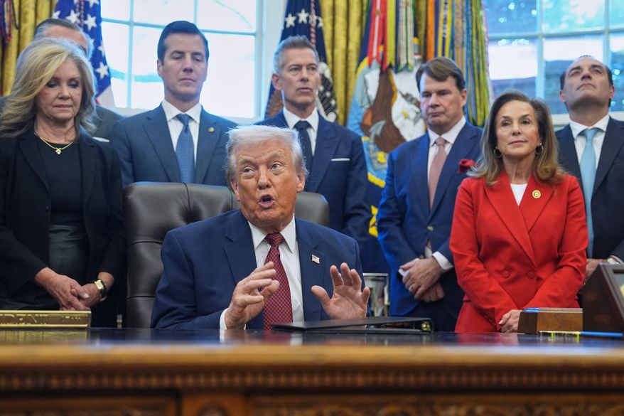 President Donald Trump speaks during an event on fuel economy standards in the Oval Office of the White House, Dec. 3, 2025, in Washington. (AP Photo/Evan Vucci, File)