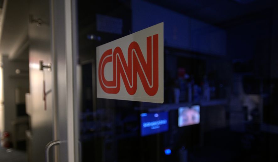 A logo on a booth for CNN is seen in the press area at the White House, Saturday, Sept. 26, 2026, in Washington. (AP Photo/Rod Lamkey, Jr.)