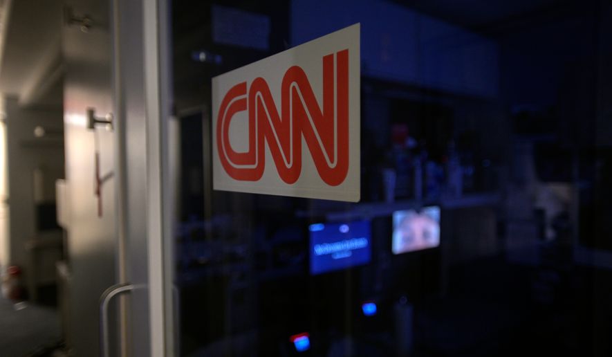 A logo on a booth for CNN is seen in the press area at the White House, Saturday, Sept. 26, 2026, in Washington. (AP Photo/Rod Lamkey, Jr.)