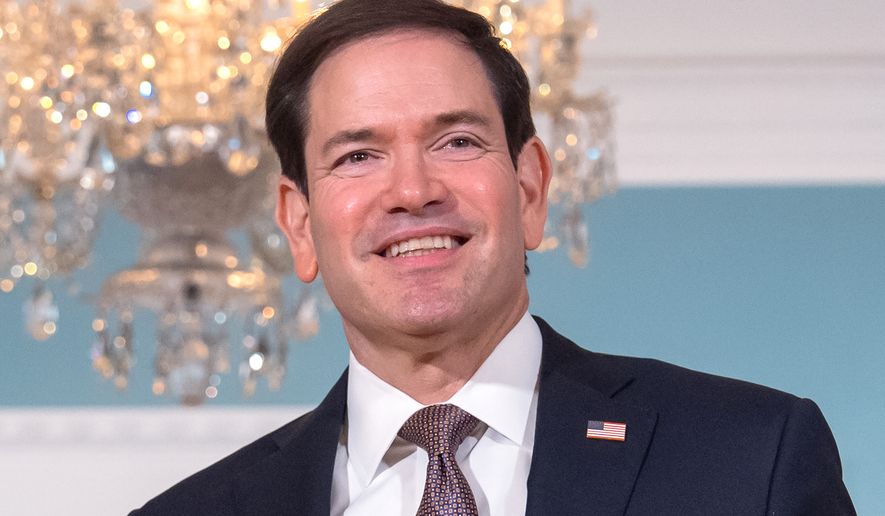Secretary of State Marco Rubio stands with Lebanon's Prime Minister Nawaf Salam, not shown, at the State Department, Monday, Sept. 28, 2026, in Washington. (AP Photo/Mark Schiefelbein)