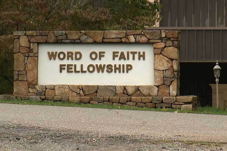 This image from video shows the entrance to the Word of Faith Fellowship church in Spindale, N.C., in 2016. (AP Photo/Alex Sanz, File)