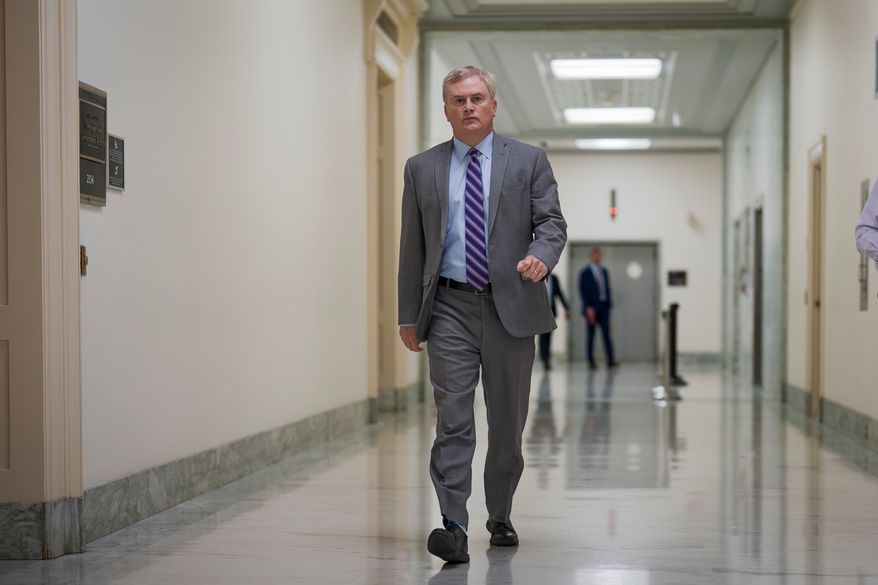 House Oversight Committee Chairman James Comer, R-Ky., arrives to speak to reporters after Leon Black, a billionaire with close ties to Jeffrey Epstein, refused to appear as a witness in the panel's investigation, on Capitol Hill in Washington, Thursday, Sept. 3, 2026. (AP Photo/J. Scott Applewhite)