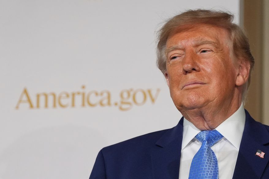 President Donald Trump stands on stage at the Andrew W. Mellon Auditorium, Tuesday, Sept. 29, 2026, in Washington. (AP Photo/Alex Brandon)