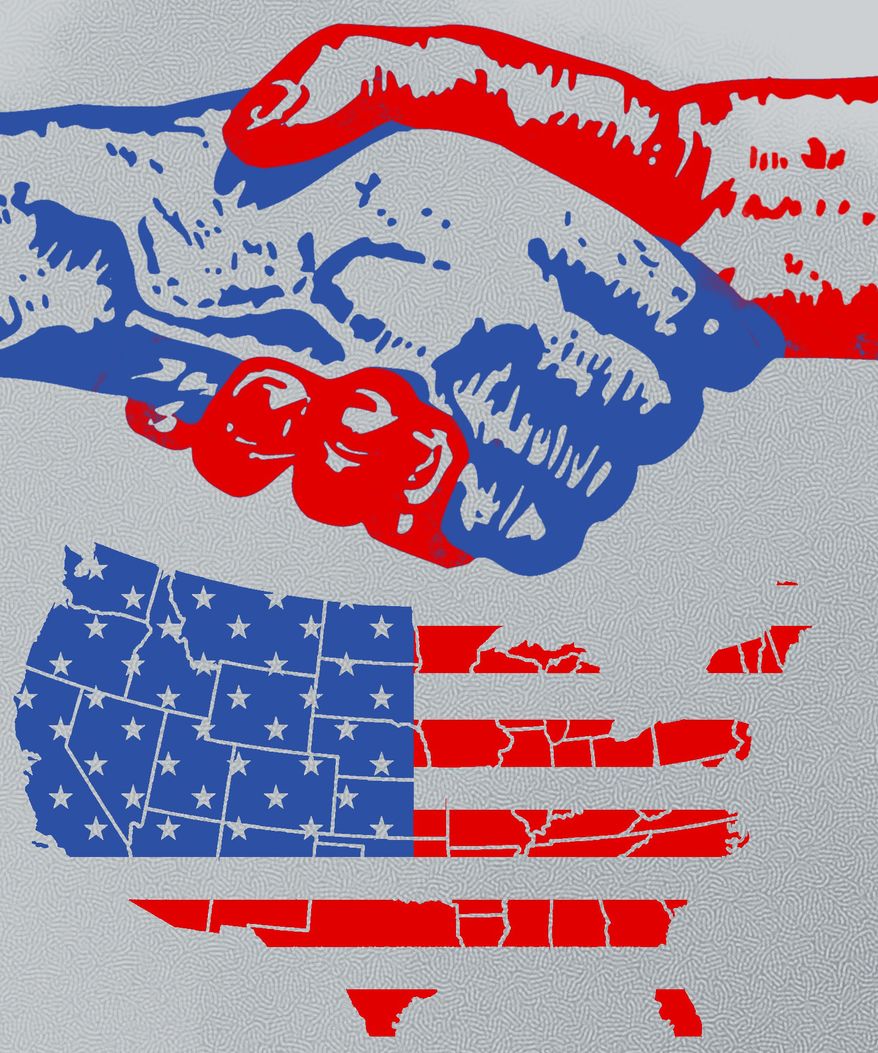 Bipartisanship in Congress for the United States of America illustration by Linas Garsys / The Washington Times