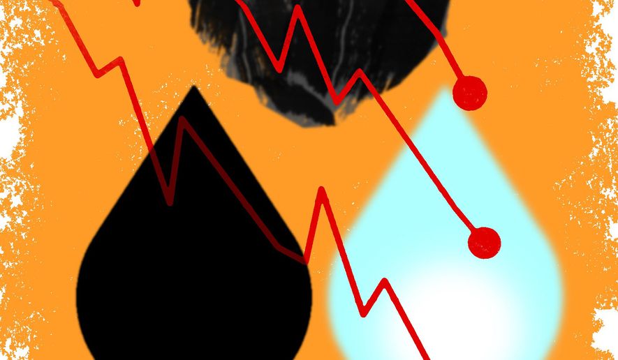 Falling oil, gas and energy prices illustration by Linas Garsys / The Washington Times