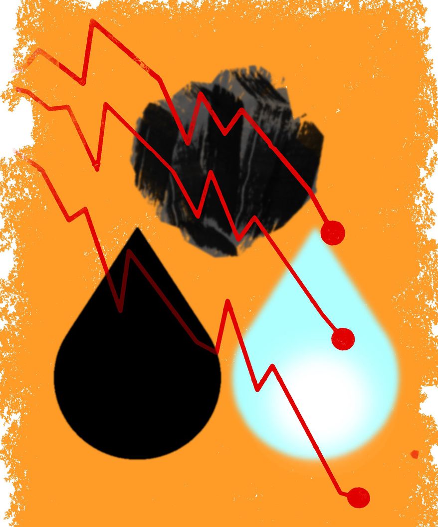 Falling oil, gas and energy prices illustration by Linas Garsys / The Washington Times