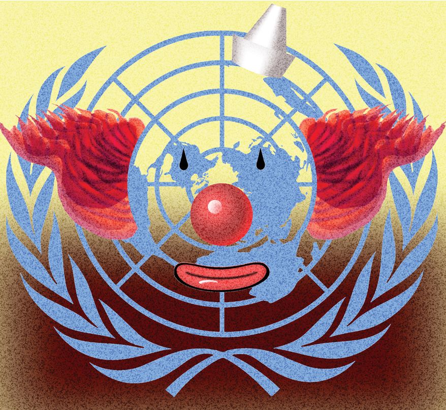 The United Nations' bureaucracy illustration by Alexander Hunter/The Washington Times