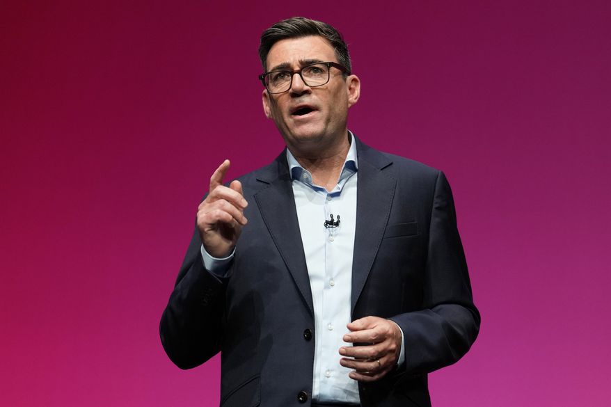 Britain's Prime Minister Andy Burnham delivers his Leader's Speech during the Labor Party Conference in Liverpool, England, Tuesday, Sept. 29, 2026. (AP Photo/Jon Super)