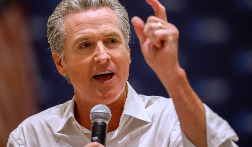 California Gov. Gavin Newsom speaks at a rally for democratic candidates Saturday, Sept. 5, 2026, in Monroe, N.C. (AP Photo/Nell Redmond)
