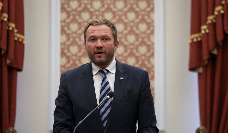 FILE -Estonia's Foreign Minister Margus Tsahkna speaks during a meeting of foreign ministers and state secretaries from the Nordic-Baltic Eight, in Chisinau, Moldova, Oct.15, 2024. (AP Photo/Aurel Obreja, File)