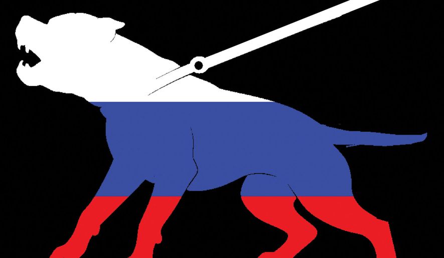 Russia's attack dog illustration by Alexander Hunter/The Washington Times