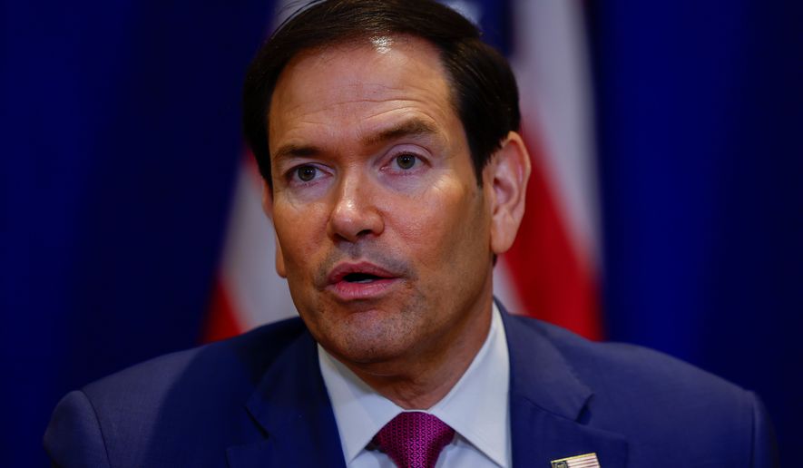 U.S. Secretary of State Marco Rubio speaks to members of the media during a signing ceremony on the sidelines of the 81st United Nations General Assembly in New York, Monday, Sept. 21, 2026. (Jeenah Moon, Pool Photo via AP)