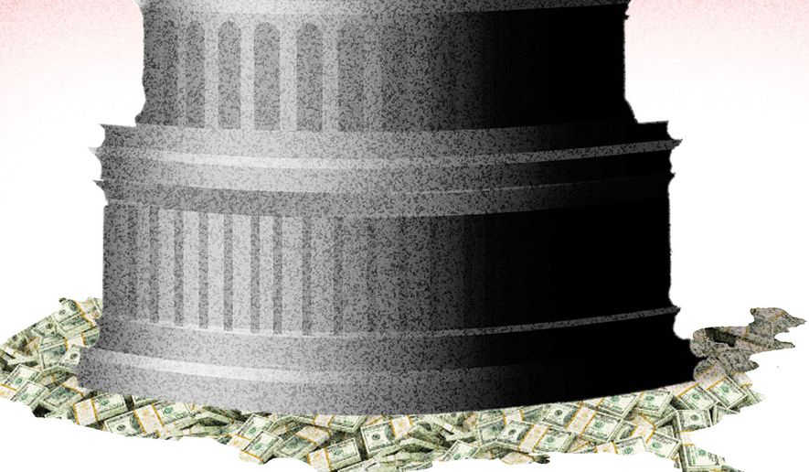 Uncontrolled spending and debt in the federal government illustration by Alexander Hunter/The Washington Times