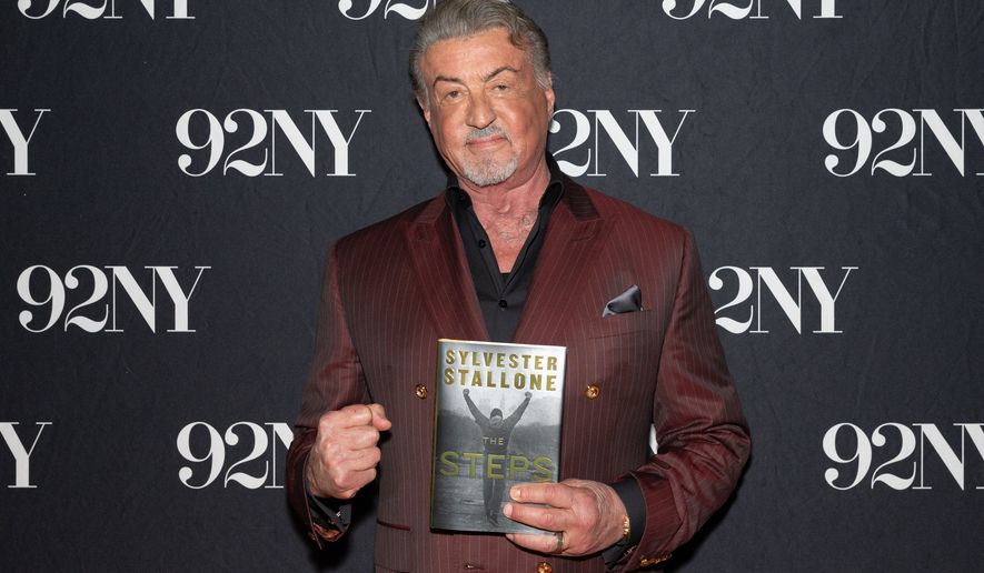 Actor Sylvester Stallone poses backstage before discussing his memoir "The Steps" at The 92nd Street Y on Monday, Sept. 28, 2026, in New York. (Photo by CJ Rivera/Invision/AP)