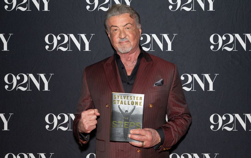 Actor Sylvester Stallone poses backstage before discussing his memoir "The Steps" at The 92nd Street Y on Monday, Sept. 28, 2026, in New York. (Photo by CJ Rivera/Invision/AP)