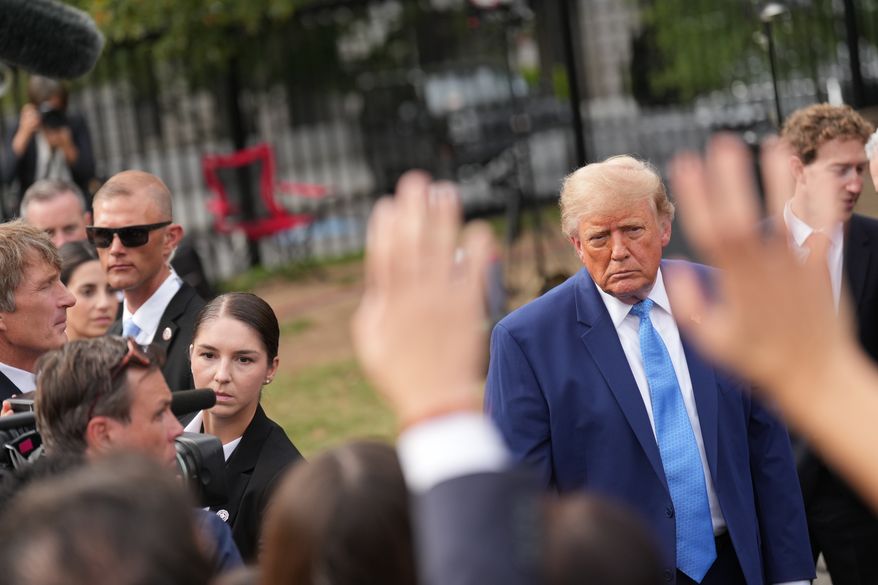 President Donald Trump speaks to reporters at the White House in Washington, Tuesday Sept. 29, 2026, after meeting with top executives of AI firms. (AP Photo/Jacquelyn Martin)