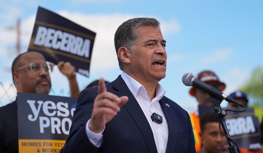 California gubernatorial candidate Xavier Becerra speaks at a news conference on California's housing affordability crisis in Long Beach, Calif., Friday, Sept. 4, 2026. (AP Photo/Jae C. Hong)