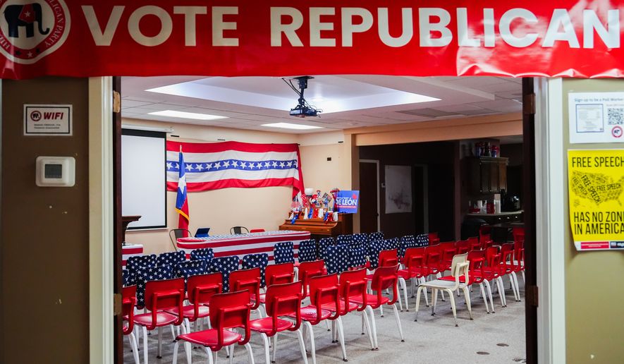 FILE - The Hidalgo County Republican Party Headquarters are seen, Wednesday, Sept. 16, 2026, in McAllen, Texas. (AP Photo/Julia Demaree Nikhinson,File)