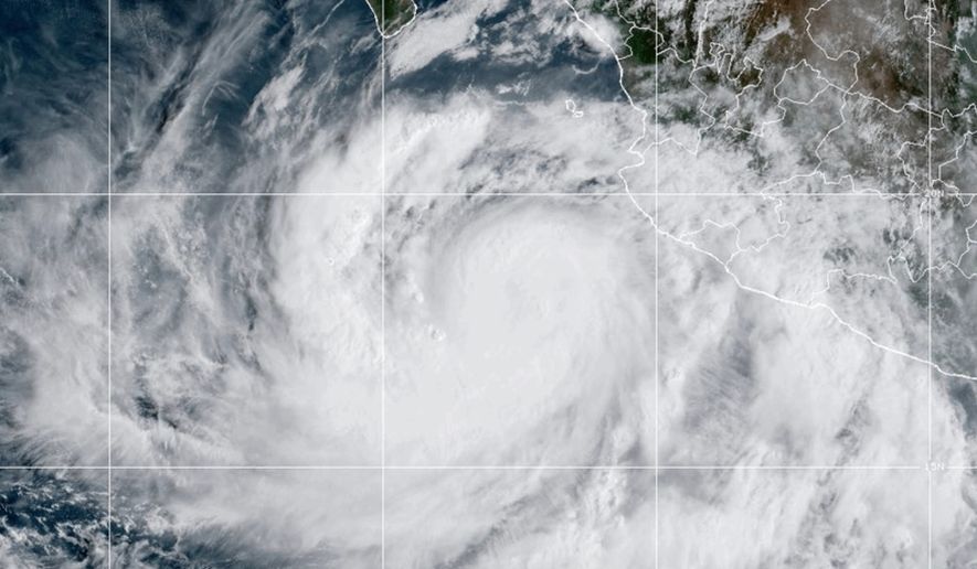 This satellite image from the National Oceanic and Atmospheric Administration shows Hurricane Rachel in the Pacific Ocean on Wednesday, Sept. 30, 2026. (National Oceanic and Atmospheric Administration via AP)