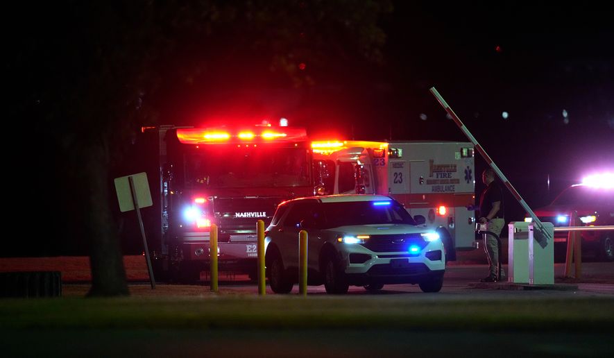 Emergency vehicles arrive at Riverbend Maximum Security Institution after the execution of Christa Pike was halted Wednesday, Sept. 30, 2026, in Nashville, Tenn. (AP Photo/George Walker IV)