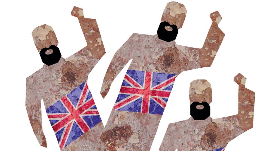 Britain and terrorism threats illustration by Alexander Hunter/The Washington Times