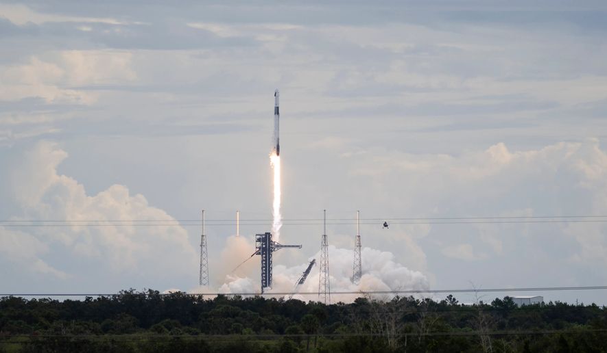 A SpaceX Falcon 9 rocket carrying the company’s Dragon spacecraft launched on NASA’s SpaceX Crew-13 mission to the International Space Station with NASA astronauts Jessica Watkins and Luke Delaney, CSA (Canadian Space Agency) astronaut Joshua Kutryk, and Roscosmos cosmonaut Sergey Teteryatnikov onboard, Thursday, Oct. 1, 2026, from Cape Canaveral Space Force Station in Florida. (Credit: NASA/Joel Kowsky)