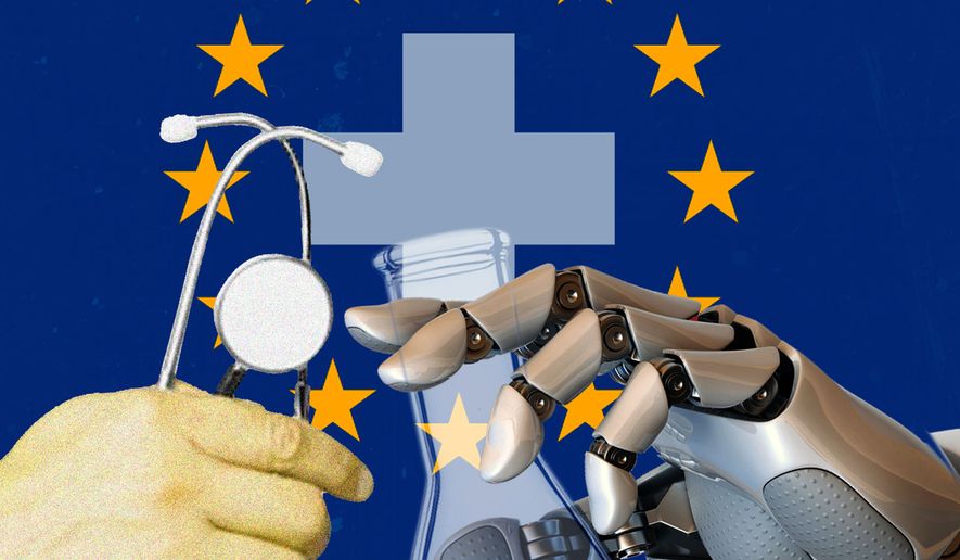 European Union and biotechnology / medical innovation illustration by Linas Garsys / The Washington Times