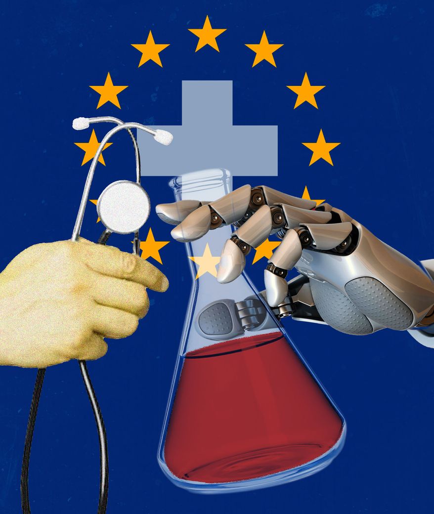 European Union and biotechnology / medical innovation illustration by Linas Garsys / The Washington Times