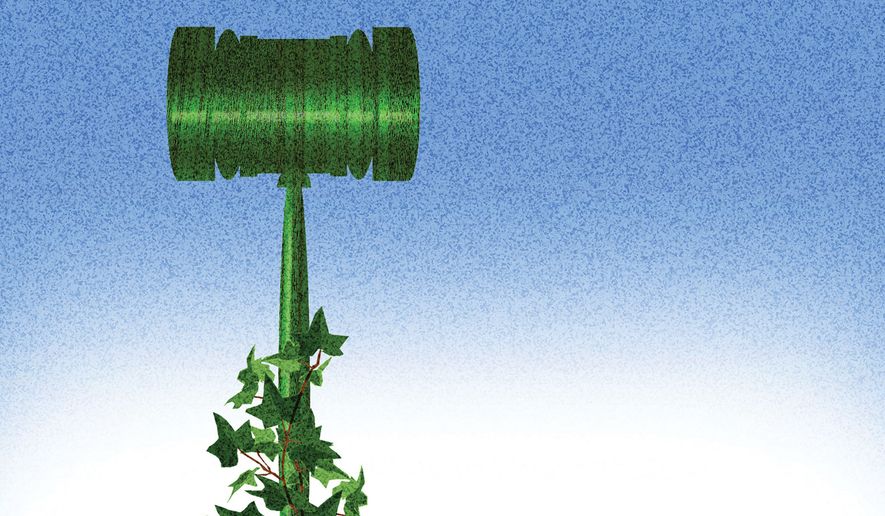 The courts and climate policy in the United States of America illustration by Alexander Hunter/The Washington Times