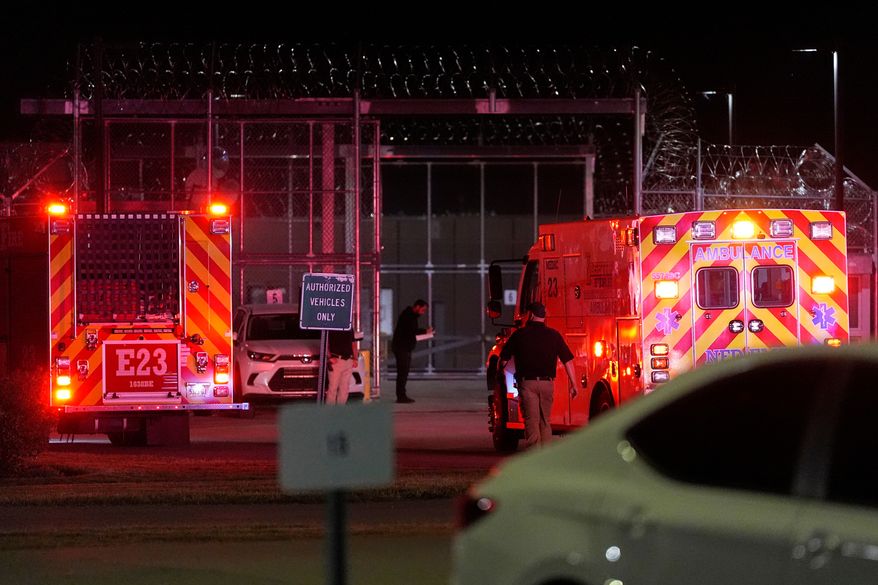 Emergency vehicles arrive at Riverbend Maximum Security Institution after the execution of Christa Pike was halted Wednesday, Sept. 30, 2026, in Nashville, Tenn. (AP Photo/George Walker IV)