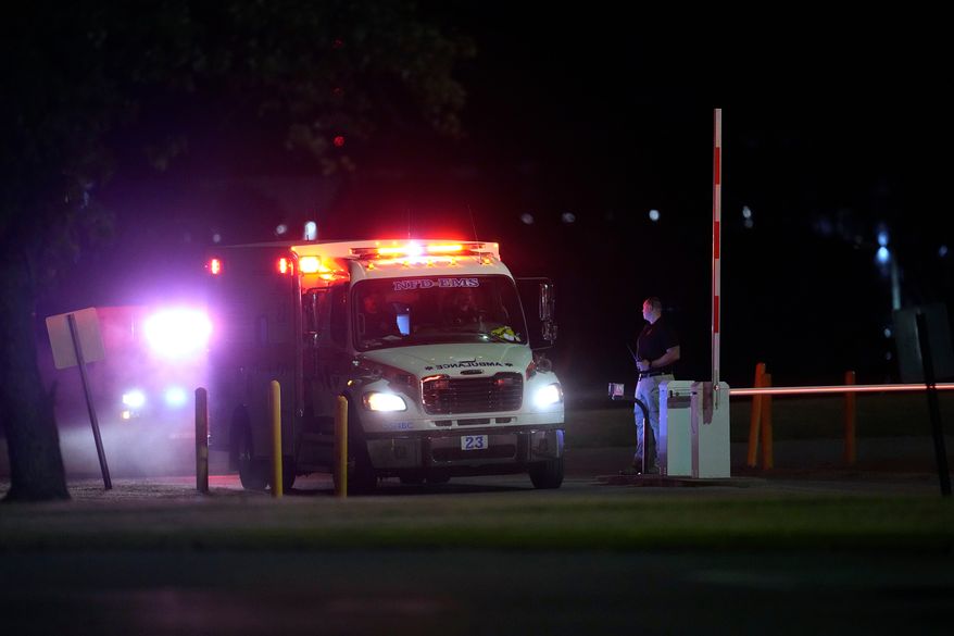 Emergency vehicles arrive at Riverbend Maximum Security Institution after the execution of Christa Pike was halted Wednesday, Sept. 30, 2026, in Nashville, Tenn. (AP Photo/George Walker IV)