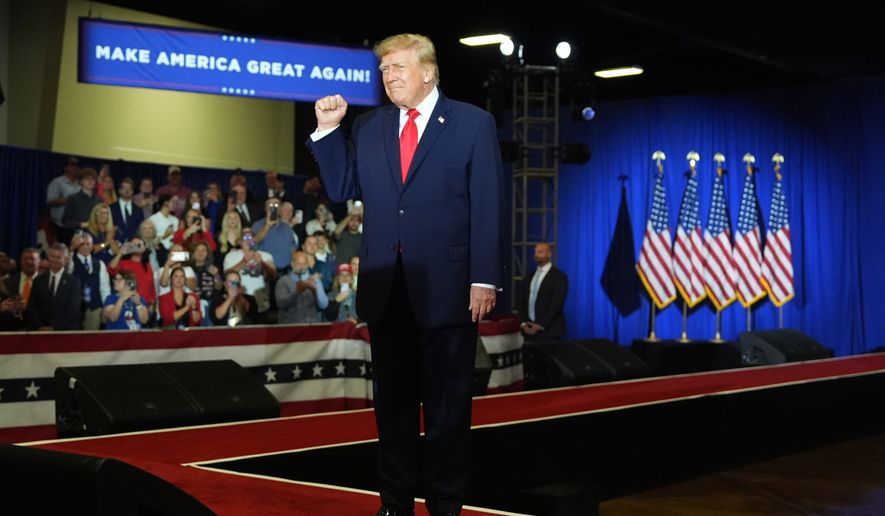 President Donald Trump arrives at a campaign rally at the Choctaw Event Center, Thursday, Oct. 1, 2026, in Durant, Okla. (AP Photo/Alex Brandon)